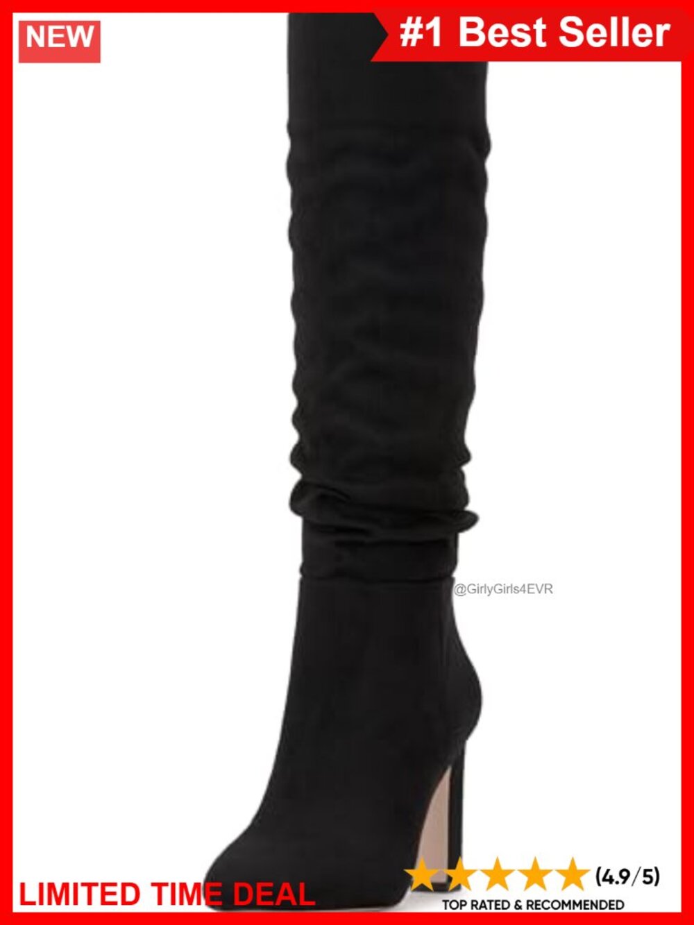 Knee High Slouch Boots Almond Toe Block Heel Pull On Faux Suede